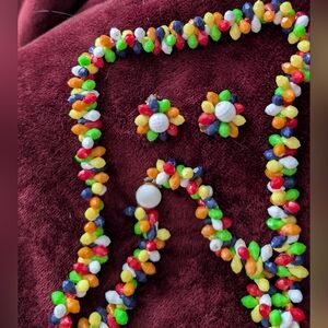 Vintage Carmen Miranda Beaded Necklace and Earring Set